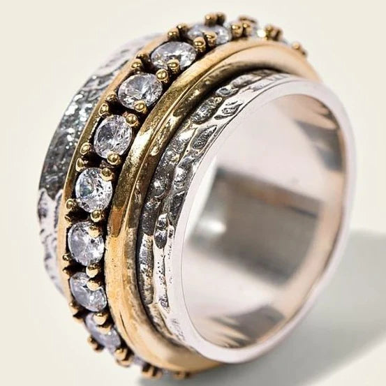 Viviane™ | Vintage Dual-Tone Ring with Zirconia