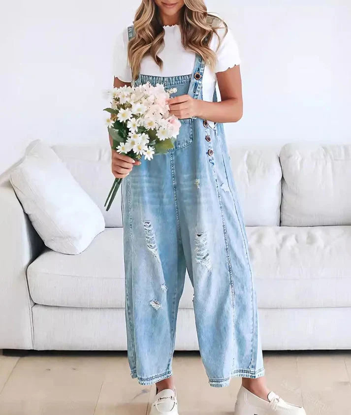 Lara™ | Distressed Style Denim Overalls