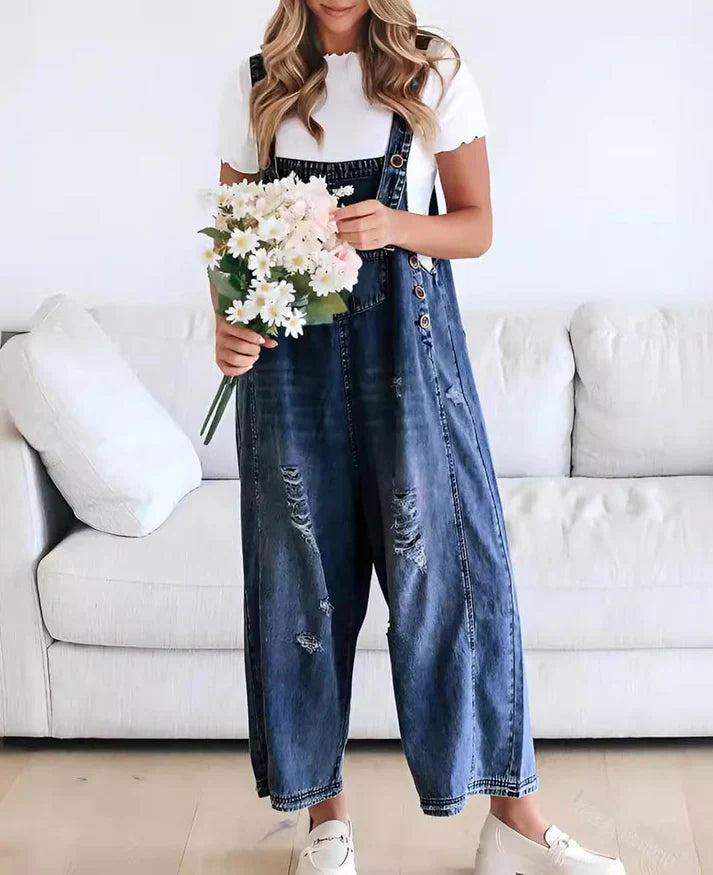 Lara™ | Distressed Style Denim Overalls