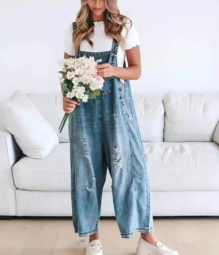 Lara™ | Distressed Style Denim Overalls