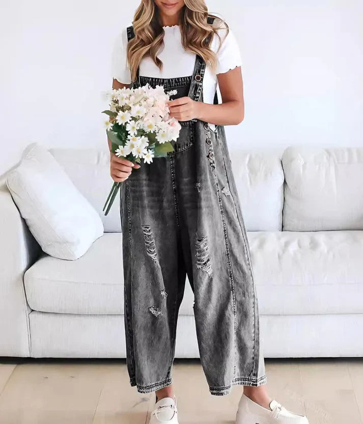 Lara™ | Distressed Style Denim Overalls