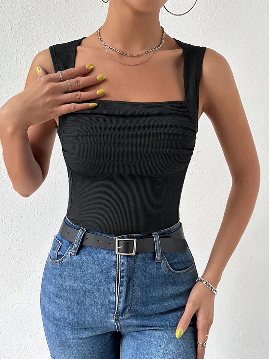 Solid Square Neck Strappy Top