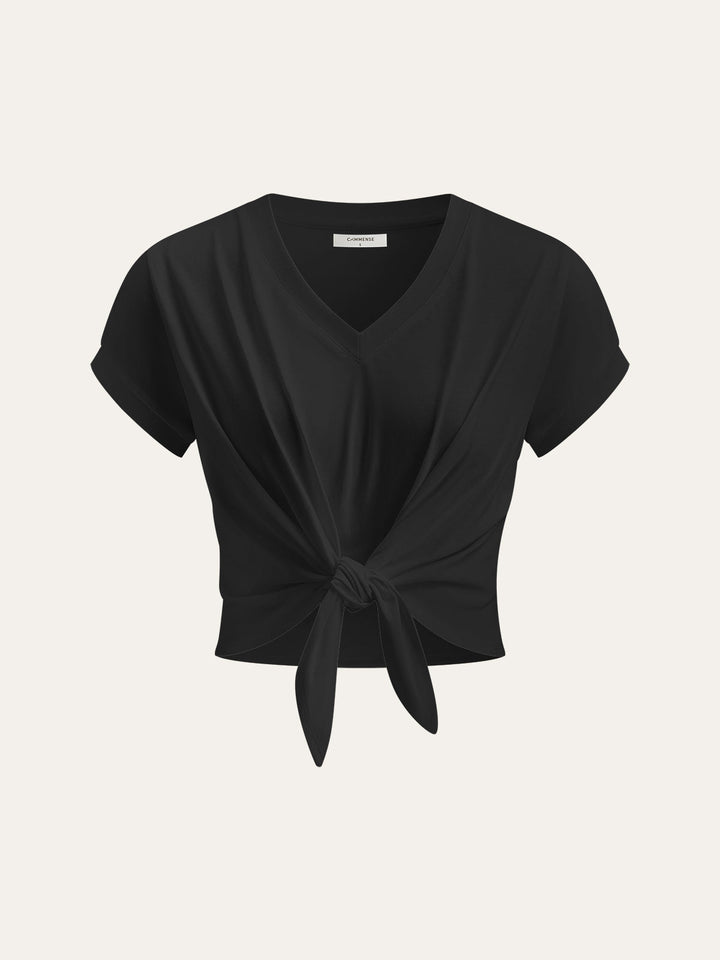 Knot Front V-Neck T-Shirt