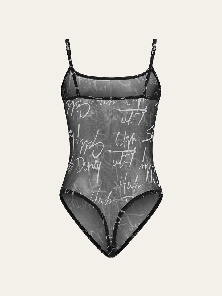 Sheer Meltaway Tank Top Scripted Bodysuit