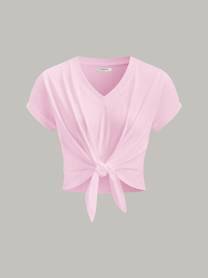 Knot Front V-Neck T-Shirt