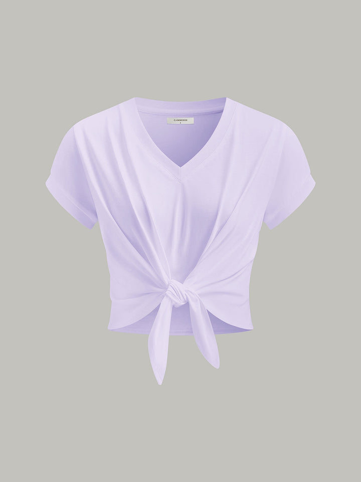 Knot Front V-Neck T-Shirt