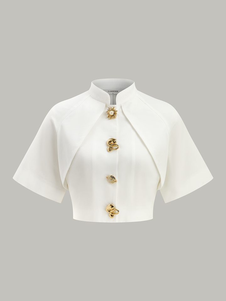 Metal Decor Cropped Blouse
