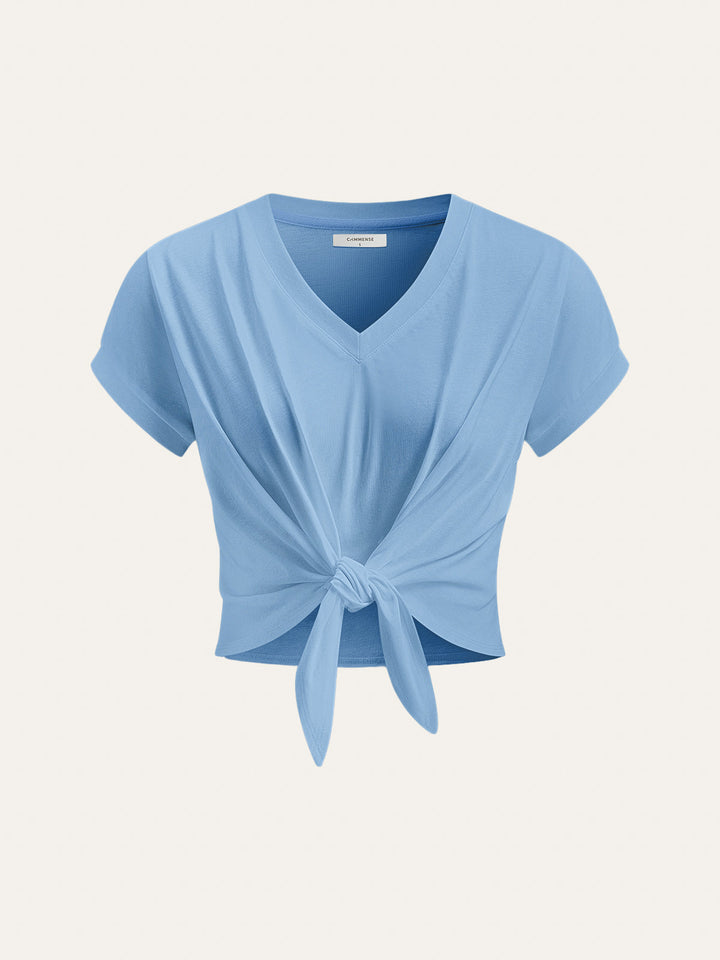 Knot Front V-Neck T-Shirt