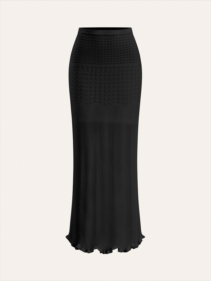 Wave Pattern Knit Maxi Skirt