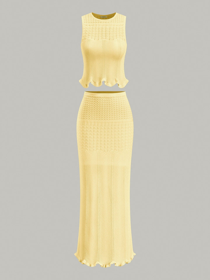 Wave Pattern Knit Maxi Skirt