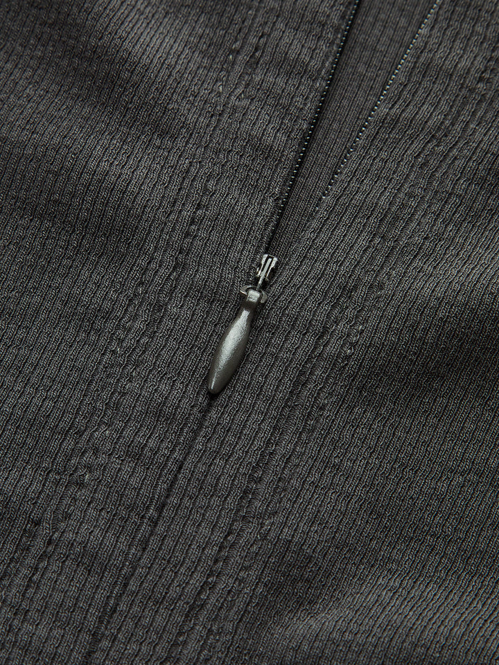 Cotton Blend Ribbed Zip-Front Sleeveless Top