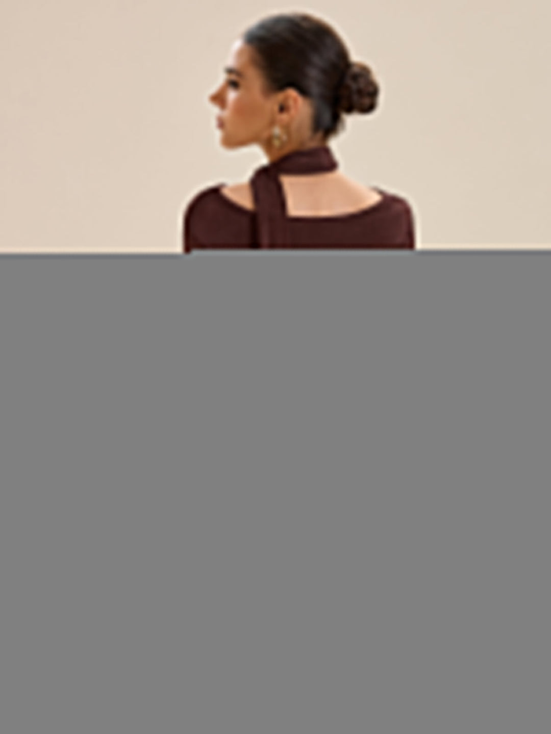 Asymmetric Neck Tie Detail Long-Sleeve T-Shirt