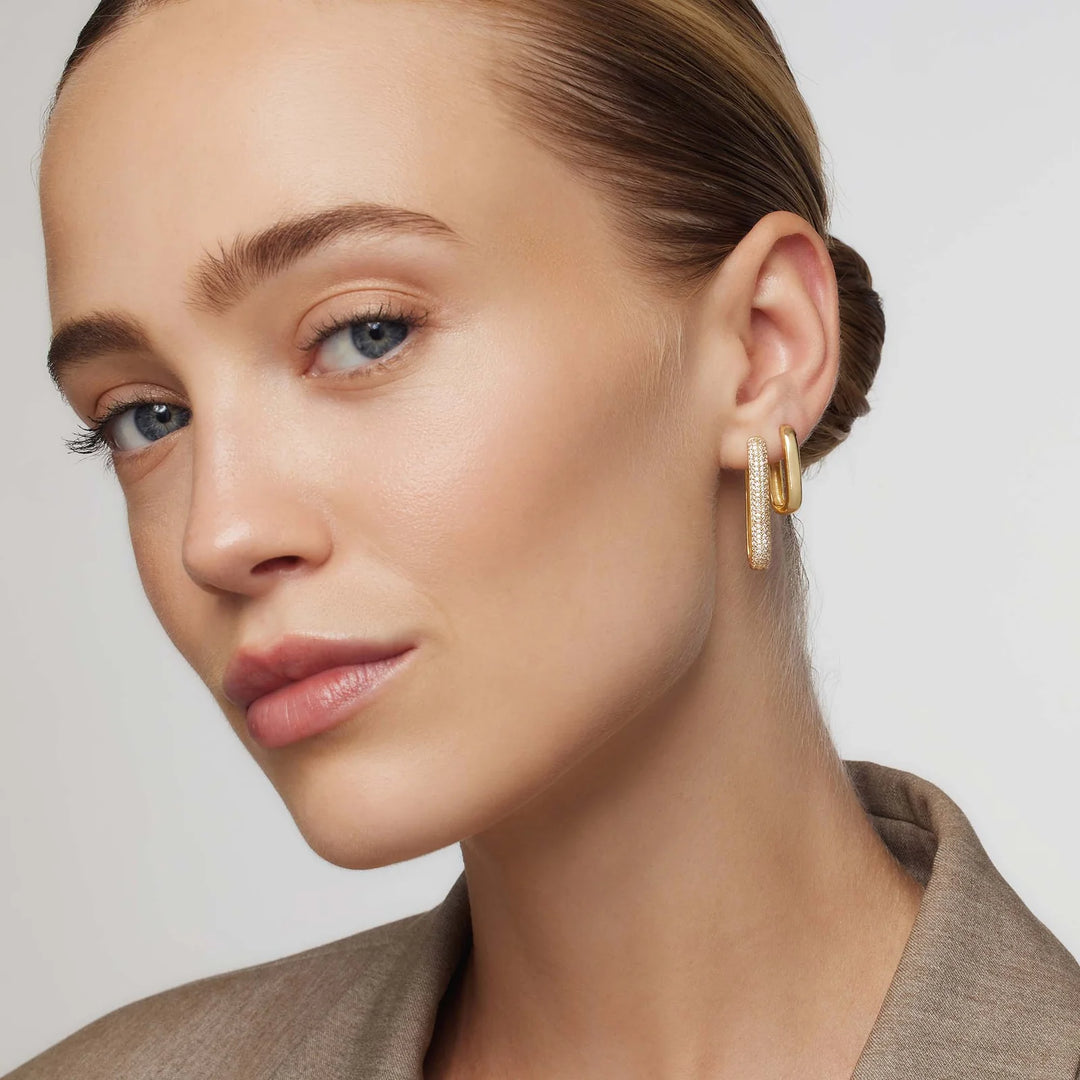 Golden Pavé Oval Hoops
