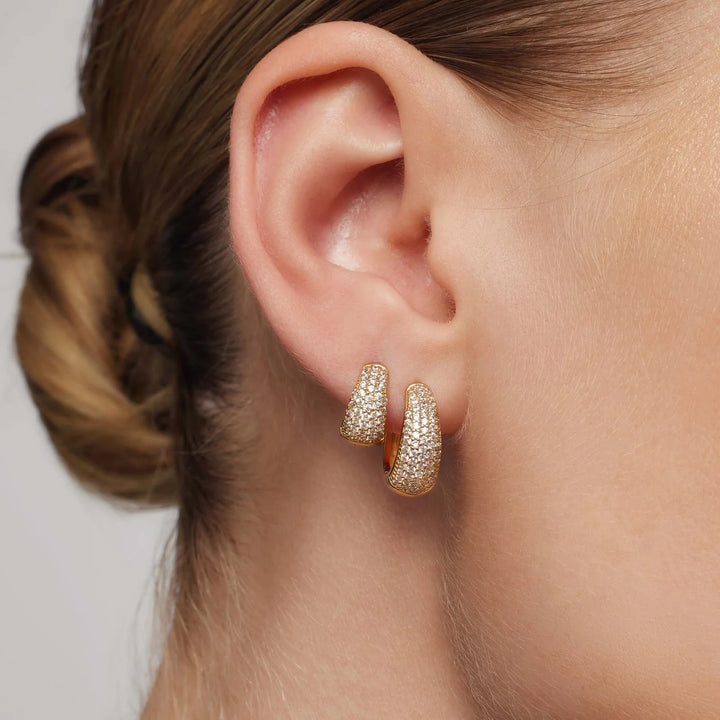 Golden Pavé Tapered Huggies