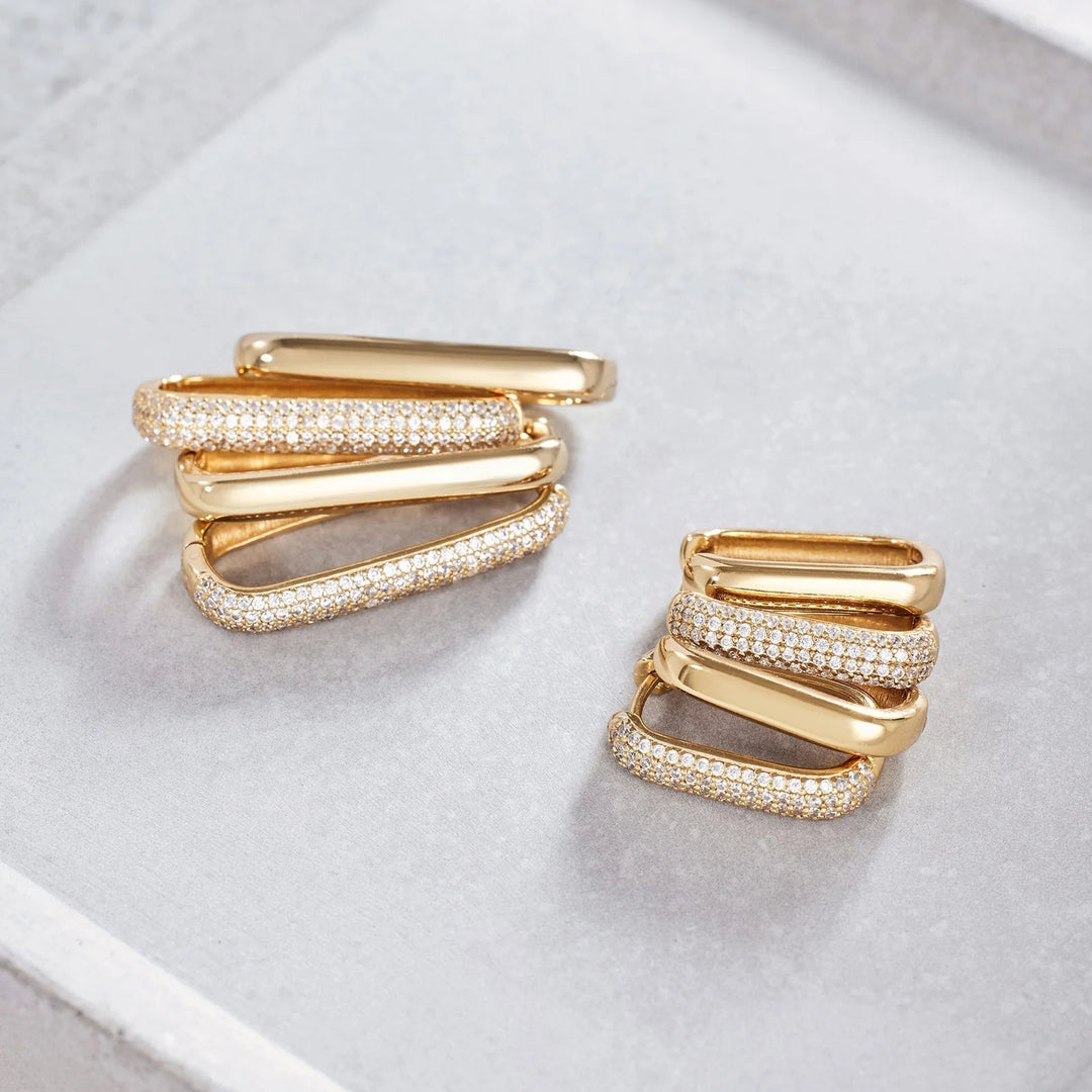 Golden Pavé Oval Hoops