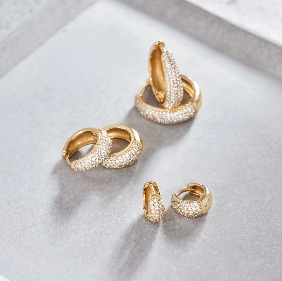 Golden Pavé Tapered Huggies