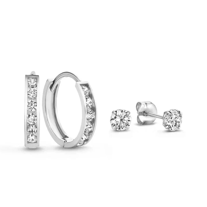 Pavé Hoop & Stud Earring Set