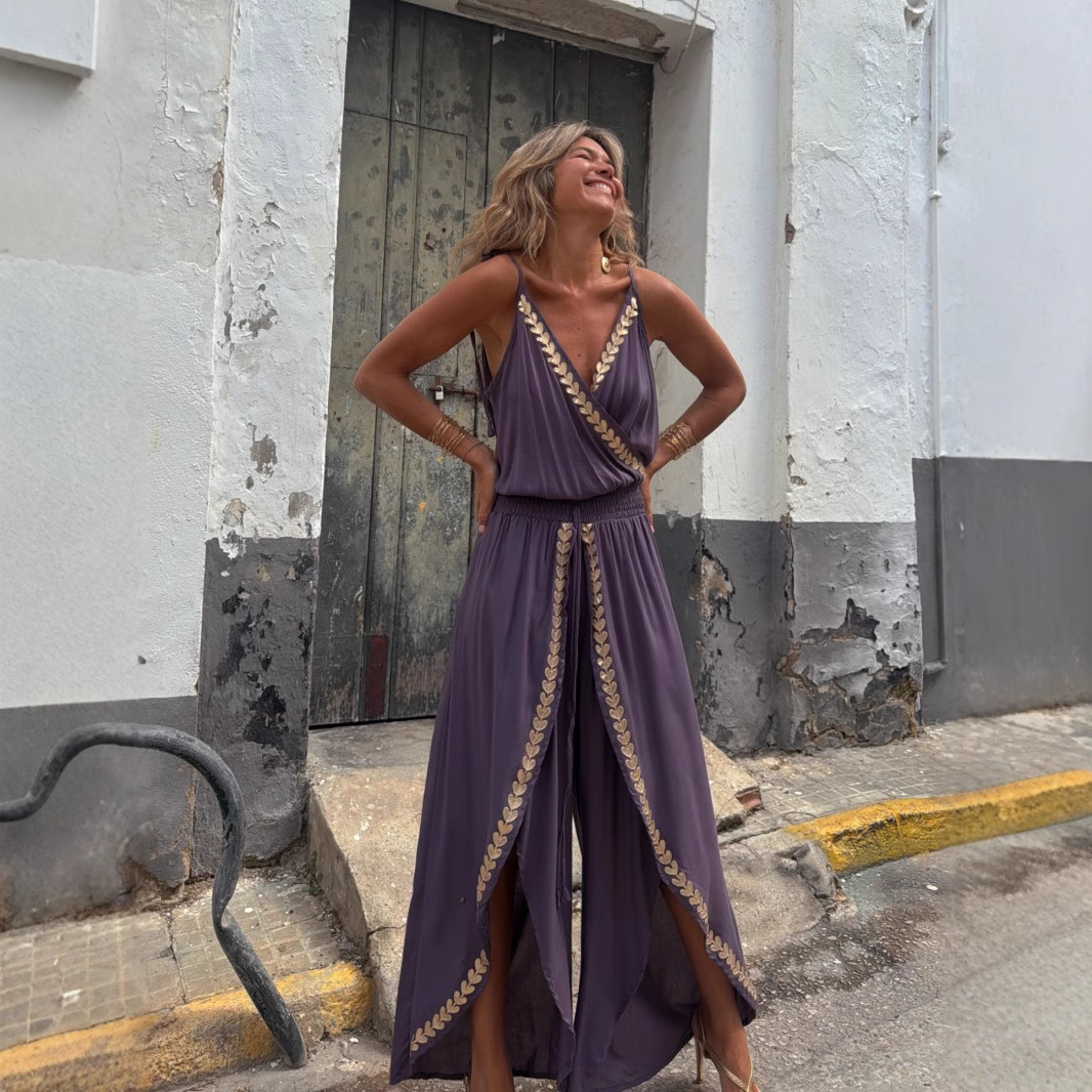 Tiffany™ | Luxe Gold-Detail Statement Jumpsuit