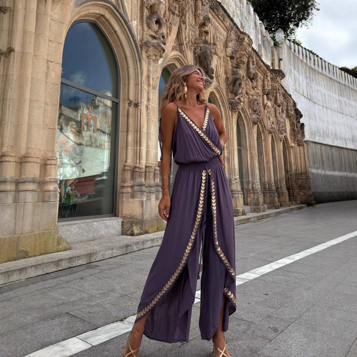 Tiffany™ | Luxe Gold-Detail Statement Jumpsuit
