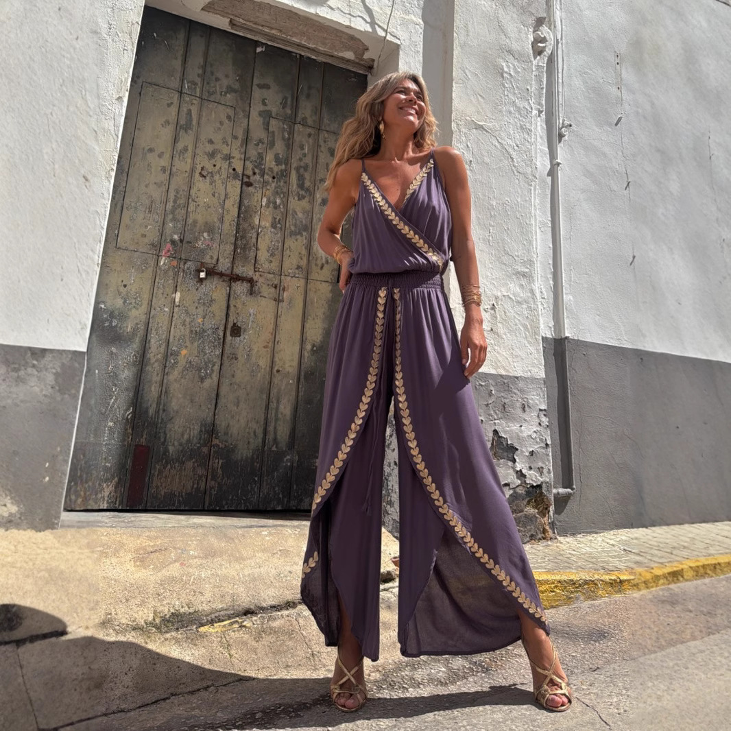 Tiffany™ | Luxe Gold-Detail Statement Jumpsuit