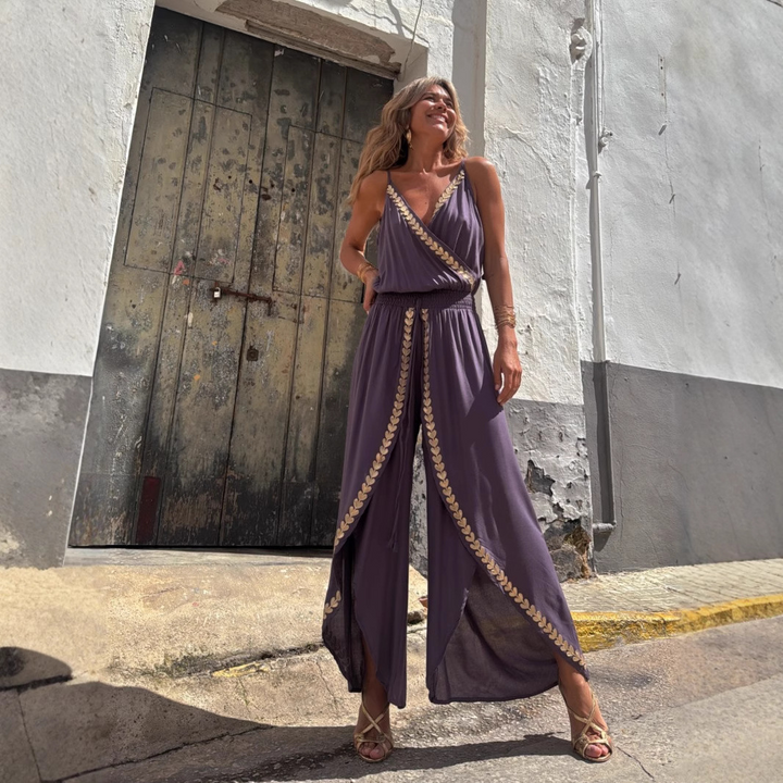 Tiffany™ | Luxe Gold-Detail Statement Jumpsuit