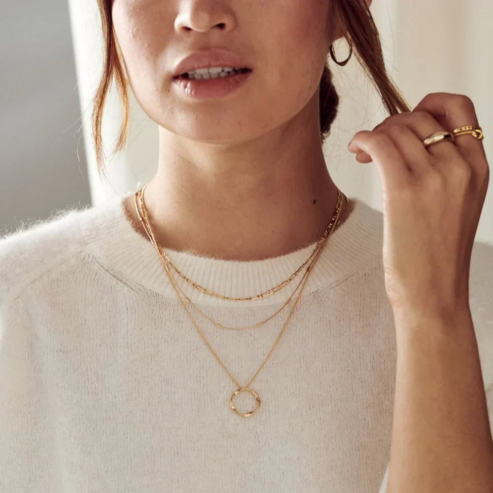 Golden Open Circle Layered Necklace