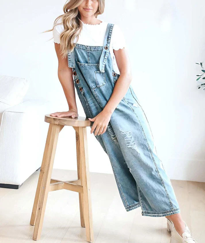 Lara™ | Distressed Style Denim Overalls