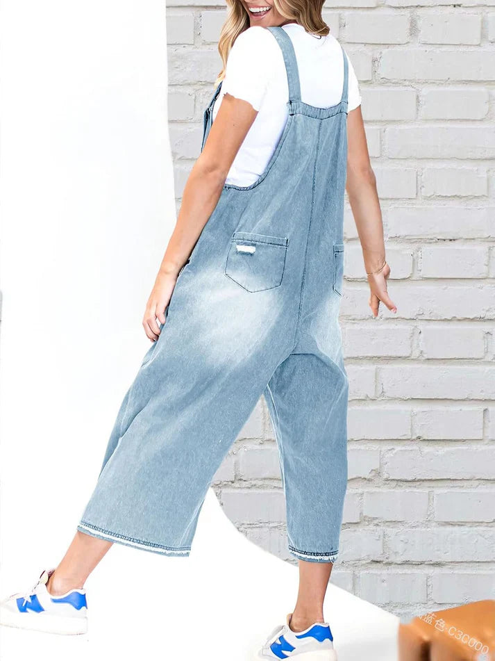 Lara™ | Distressed Style Denim Overalls
