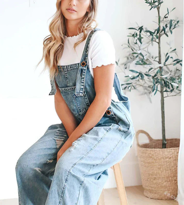 Lara™ | Distressed Style Denim Overalls