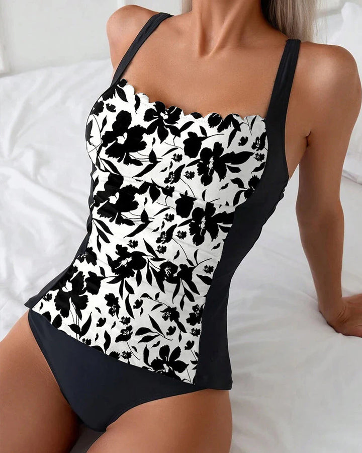 Yara™ | Backless Black & White Tankini