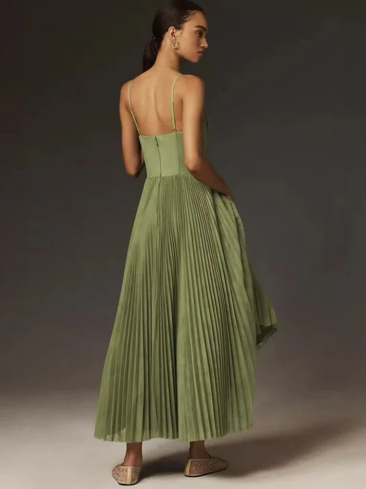 Mattea™ | Pleated Olive Midi Dress