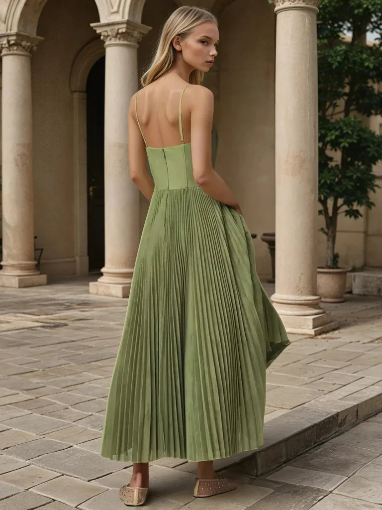 Mattea™ | Pleated Olive Midi Dress